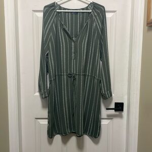 GAP |Olive Green |Pinstripe |Long Sleeve |Drawstring |Shift |Short Dress|Size XL